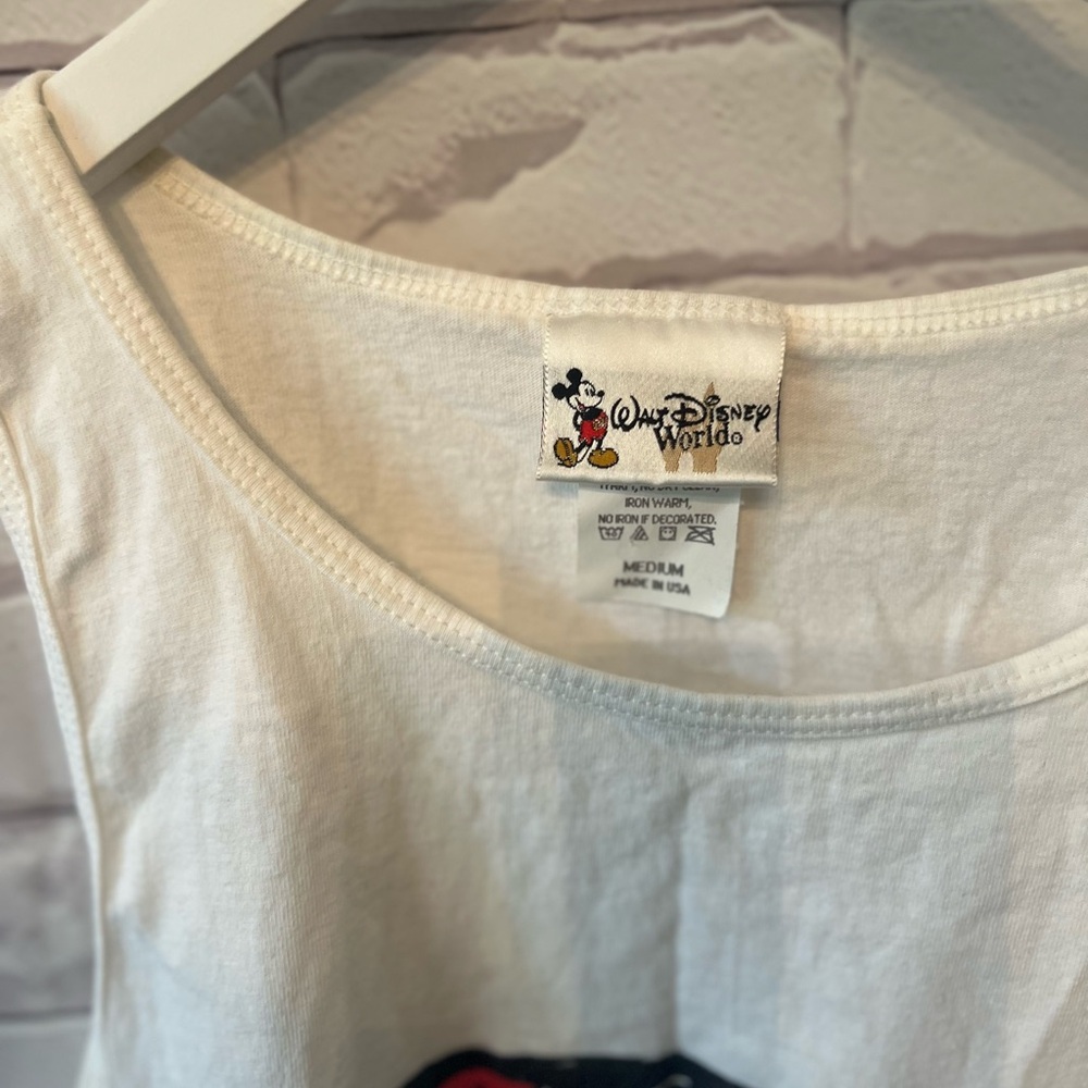 Vintage Disney Mickey Mouse Tank Top Men medium White Graphic 90s Sleeveless Tee - Picture 2 of 3